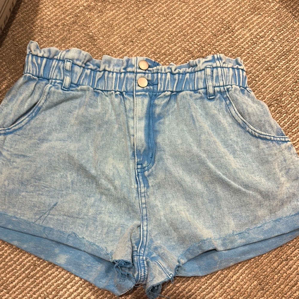 High Waist Blue Denim Shorts with Relaxed Fit